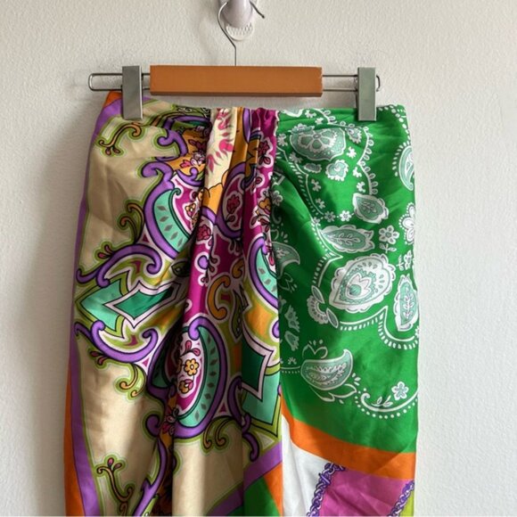 Zara Nod Paisley Colorful Satin Midi Skirt - Picture 3 of 11